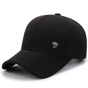 Classic black baseball cap with a silver shield emblem for outdoor casual sun protection