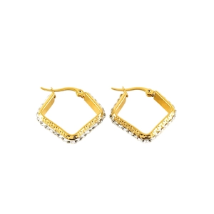 18K gold plated stainless steel square earrings with Greek key pattern and crystals