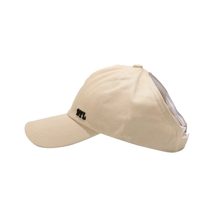 Women's beige ponytail baseball cap with DYL embroidery for high bun hairstyles