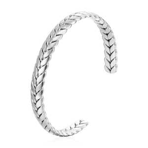 Bracelet manchette argenté en acier inoxydable avec motif épi de blé poli