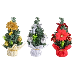 Mini Christmas tree 3-piece set with gold silver and red tabletop decorations