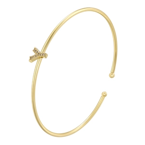 Detail of gold-plated bangle with sparkling micro-paved cubic zirconia letter Y charm