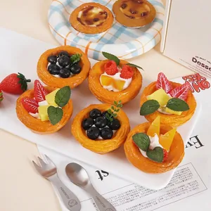 Realistic Artificial Fruit Egg Tart Models PU Fake Food Refrigerator Magnets Photography Props Desktop Ornaments Decor