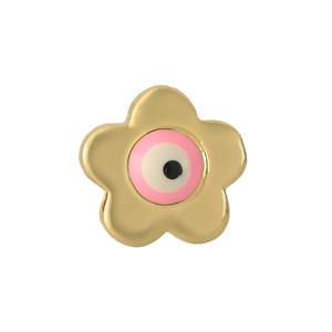 Ciondolo a fiore dorato con malocchio in smalto rosa per creazione gioielli fai-da-te