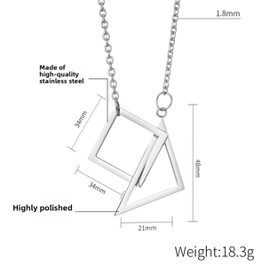 Detailed size specifications for geometric square and triangle pendant necklace