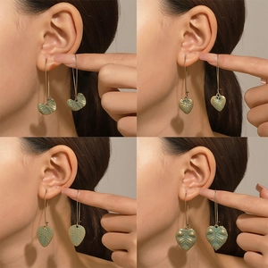 Vintage green leaf earrings with mesh texture and antique bronze finish in four styles