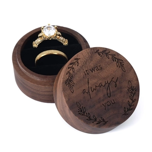 Heart-shaped black walnut wood ring box with it was always you engraving and two rings