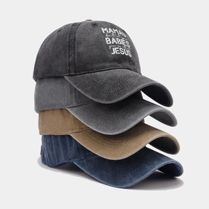Washed Cotton Baseball Cap Distressed Dad Hat Mamas Babies Jesus Letter Print Retro Adjustable Sun Hat For Men Women