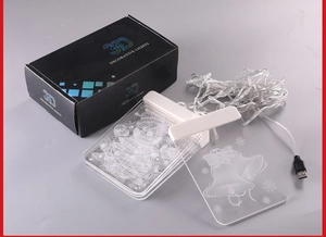 Detailed 3D Christmas LED window lights set with acrylic bells and snowball ornaments