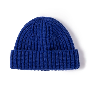 Bonnet en maille bleu roi unisexe avec texture côtelée épaisse et large bord replié