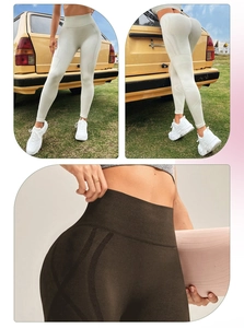 Détail du pantalon de yoga taille haute avec contrôle du ventre et tissu sans couture