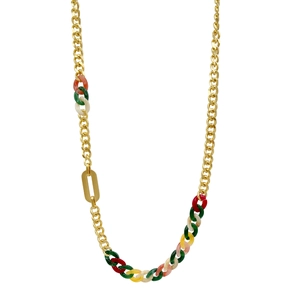 Collana lunga vintage in acciaio inossidabile dorato con maglie in acrilico colorato