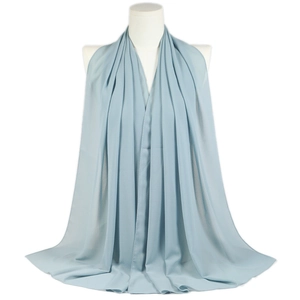 Solid light blue pearl chiffon scarf shawl with elegant drape on white background