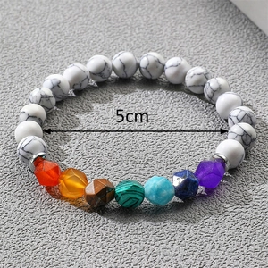 Mens 8mm white turquoise bracelet with seven colorful chakra stones and 5cm inner diameter