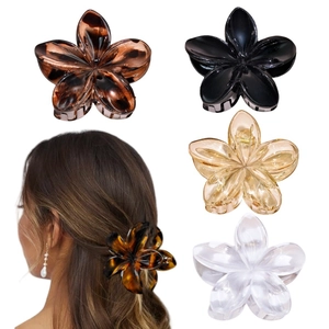 7cm Plumeria flower hair claws in tortoise shell, black, champagne and clear resin finishes