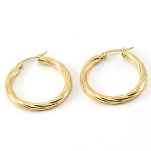 18K gold plated stainless steel hoop earrings with elegant twisted texture design