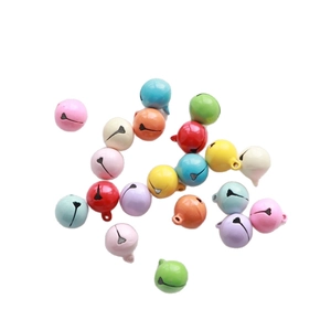 Colorful 14mm DIY metal bells in assorted candy colors for pet collars and holiday crafts