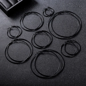 Large Round Hoop Earrings Alloy Circle Jewelry With Stainless Steel Earring Post Black Gold Silver Exaggerated Retro Style