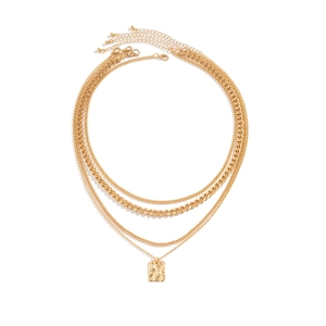 Hip hop layered gold necklace with square snakeskin texture pendant for men and women