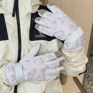 Winter Skihandschuhe Für Damen Nylon Gummi Verdickt Warm Winddicht Touchscreen Cartoon Hase Schleife Outdoor Reiten