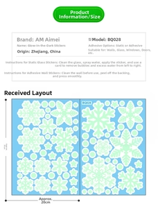 Detailed sheet of luminous snowflake window stickers with size and installation info
