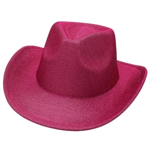 Fuchsia pink glitter western cowboy hat featuring a stylish curved brim for parties