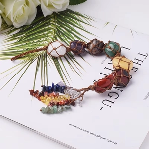 7 Chakra Natural Stone Hanging Ornament Hand Woven Gemstone Tassel Car Home Wall Decor Healing Meditation Bohemian Spiritual