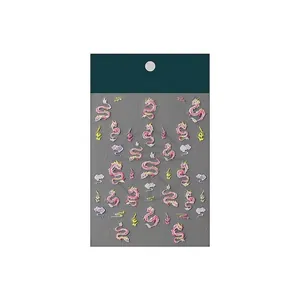 Chinese New Year 3D embossed dragon nail stickers with pink motifs and clouds TS-3570