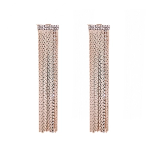 Elegant rose gold tassel earrings with square diamond studs and long fringe chains