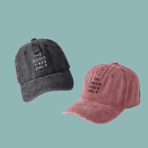 Casquettes de baseball vintage noir et rose avec broderie The Good Vibes Only