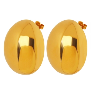 Polished gold-tone oval hoop earrings featuring a modern minimalist water-drop design