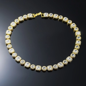 Men's 12mm hip hop chain necklace with round and square sparkling crystals in gold finish