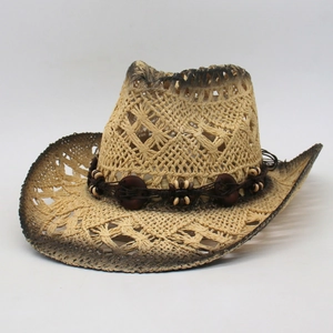 Western Cowboy Straw Hat For Men Women Hollow Out Paper Straw Fedora Hat Wide Brim Gradient Sun Hat Summer Beach Jazz Hat