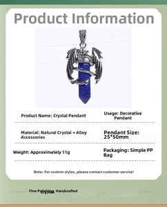 Detailed view of dragon-wrapped lapis lazuli crystal pendant measuring 25x50mm