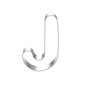 Macro view of J-shaped stainless steel cookie cutter with polished metallic finish