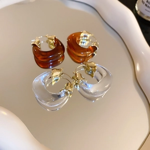 Vintage U-Förmige Acryl Creolen Mit Silbernen Ohrsteckern Geometrische Schildpatt Großer Schmuck Für Frauen
