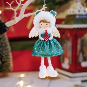 Plush Christmas angel tree ornament in festive red and green for holiday home decor
