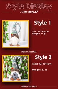 Detail view of handmade Christmas gnome dolls with bendable hats and festive patterns