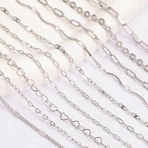Collection of silver stainless steel heart shaped and oval link chains for DIY jewelry making