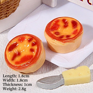 Macro shot of 1.8cm miniature resin egg tart models with realistic crust texture