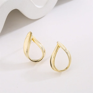Minimalist 14K gold-plated hollow water drop earrings with geometric abstract design