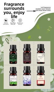 Set of six 10ml essential oil glass bottles including peppermint and sweet orange scents