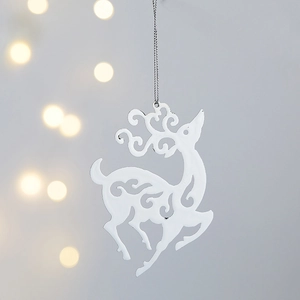 Hanging silver reindeer snowflake ornament with mirror finish for Christmas tree decoration
