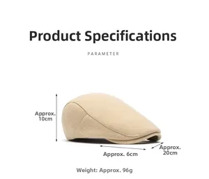 Technical dimensions of the beige wool blend beret hat showing height and brim size