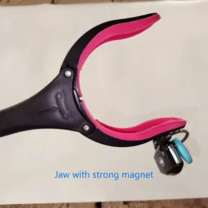 Foldable aluminum reacher grabber tool with magnetic head for picking up metal objects