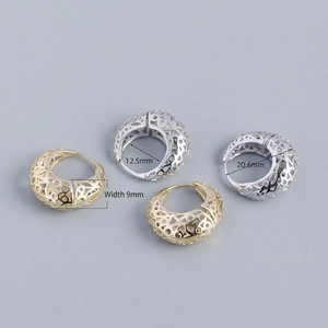 Hollow geometric pattern hoop earrings in gold and silver finish, S925 sterling silver