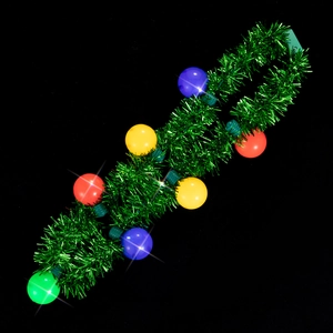Christmas tinsel garland necklace with colorful LED lights and green battery box
