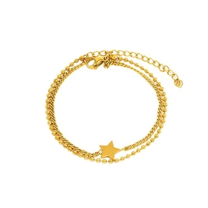 Double-layered stainless steel star bracelet with gold beads and flat chain link