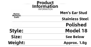 Polished stainless steel men's hoop earring product specifications and weight details