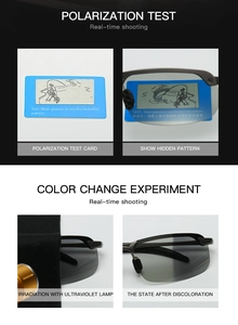 Test di polarizzazione e fotocromatico che mostra il cambio colore delle lenti